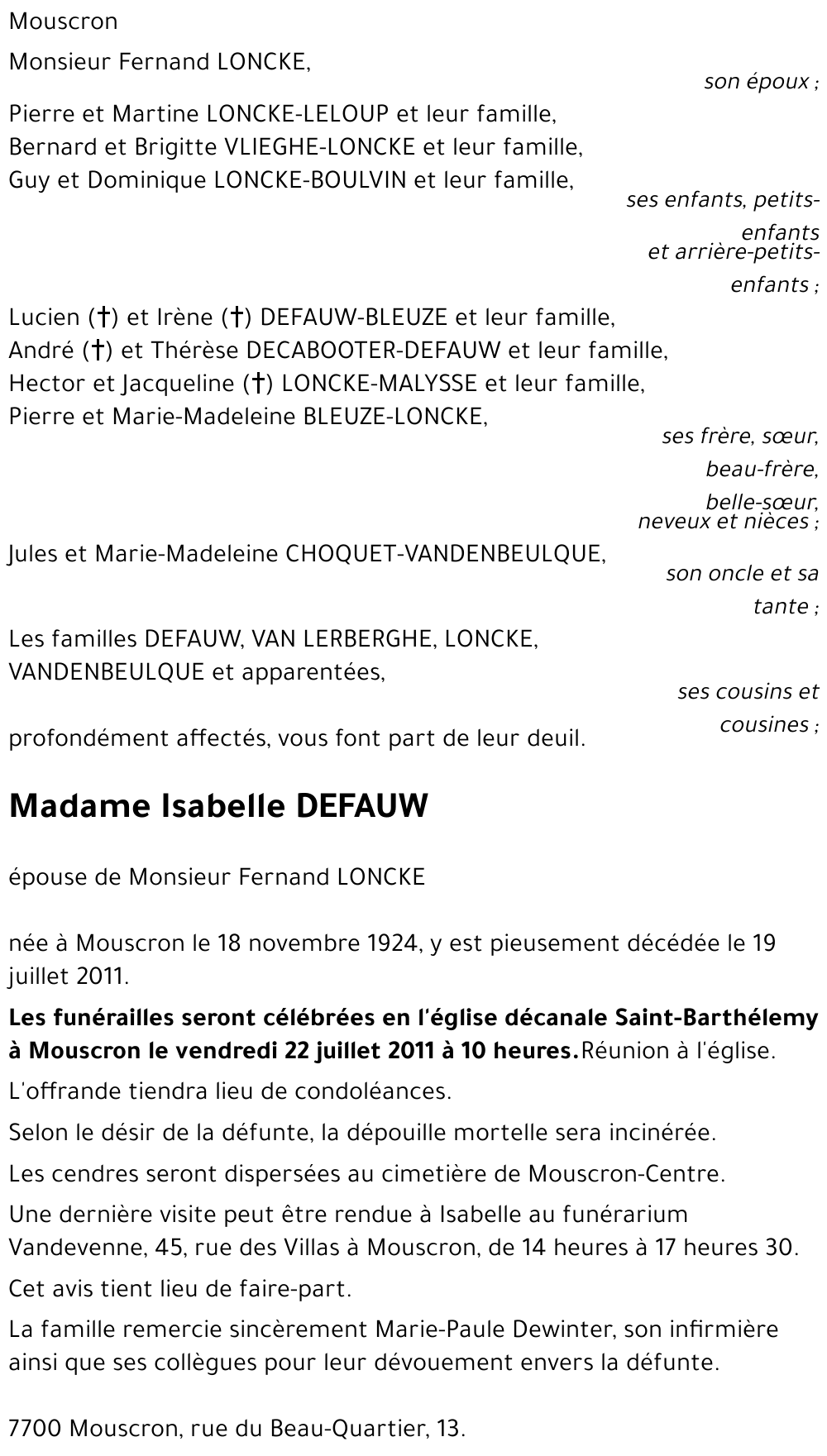 Isabelle DEFAUW