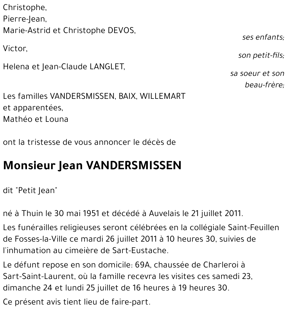 Jean VANDERSMISSEN