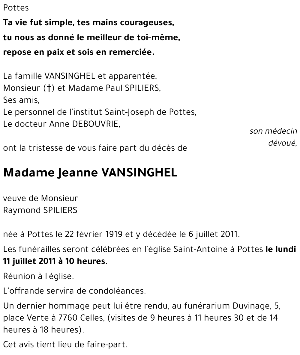 Jeanne VANSINGHEL