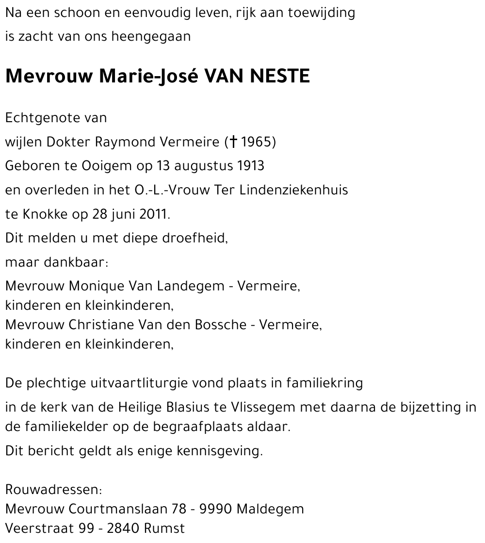 Marie-José VAN NESTE