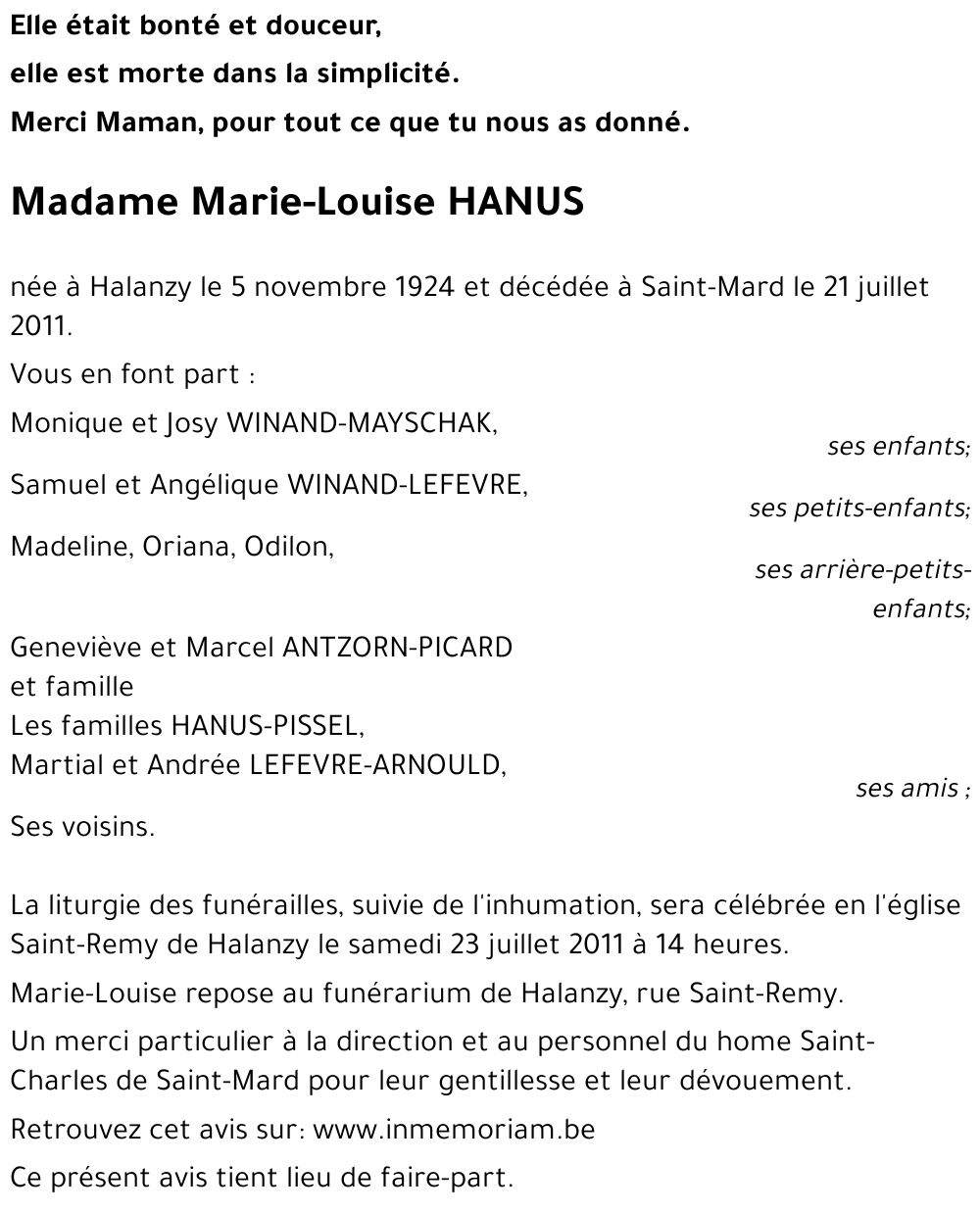 Marie-Louise HANUS