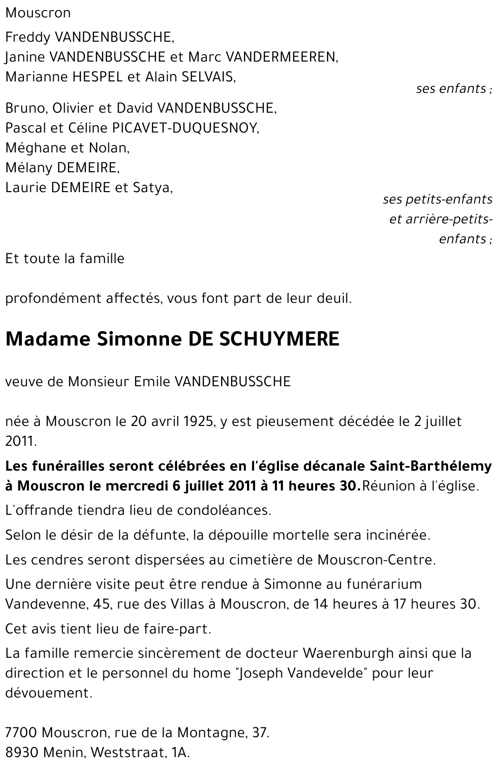 Simonne DE SCHUYMERE