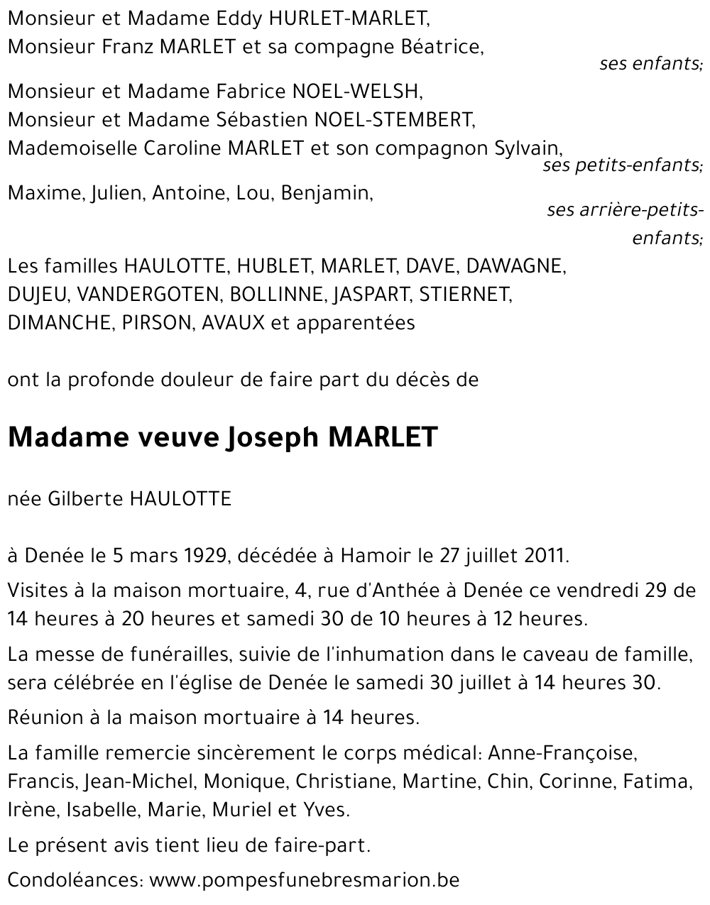 veuve Joseph MARLET