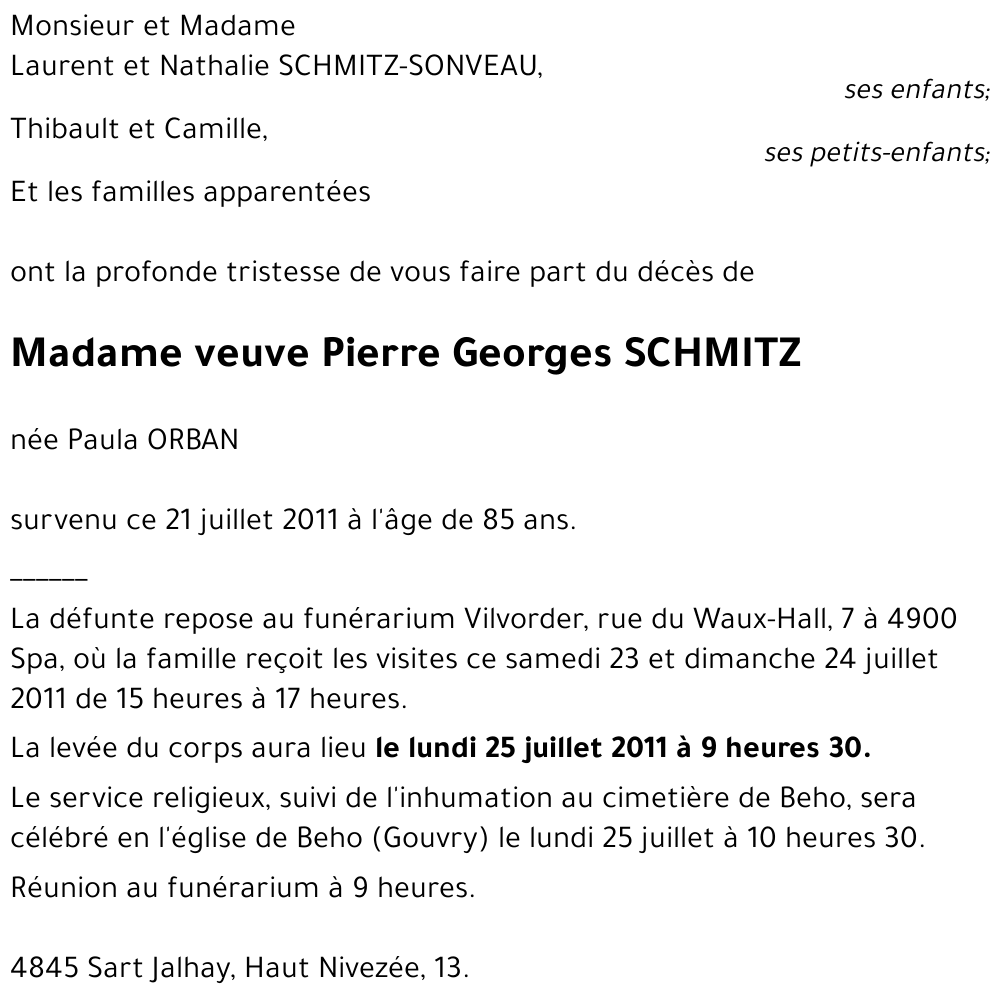 veuve Pierre Georges SCHMITZ