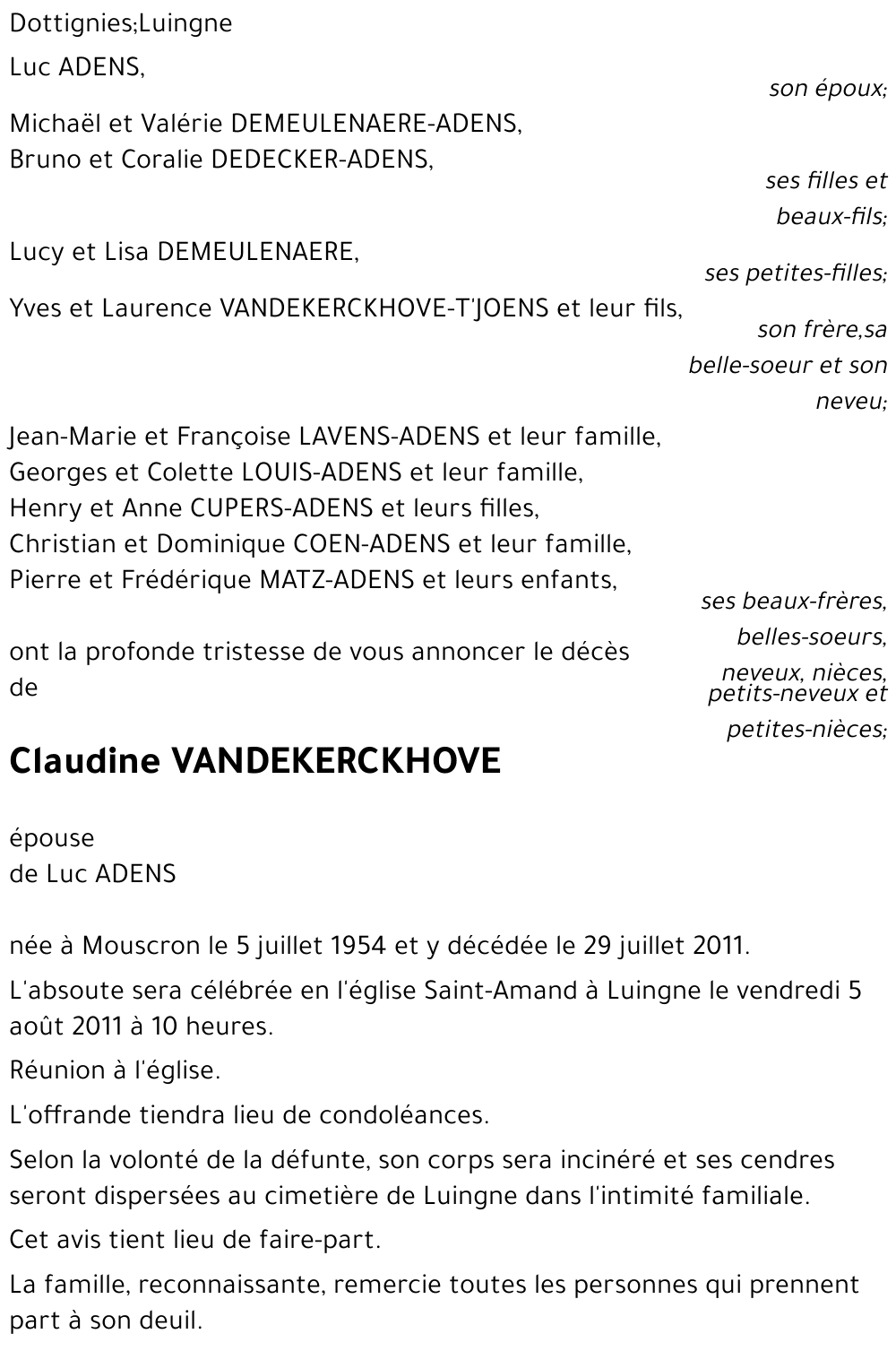 Claudine VANDEKERCKHOVE