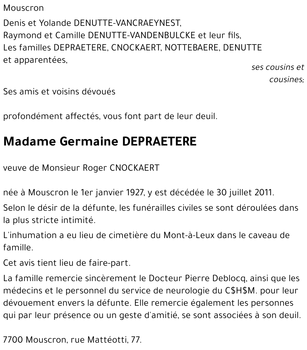 Germaine DEPRAETERE