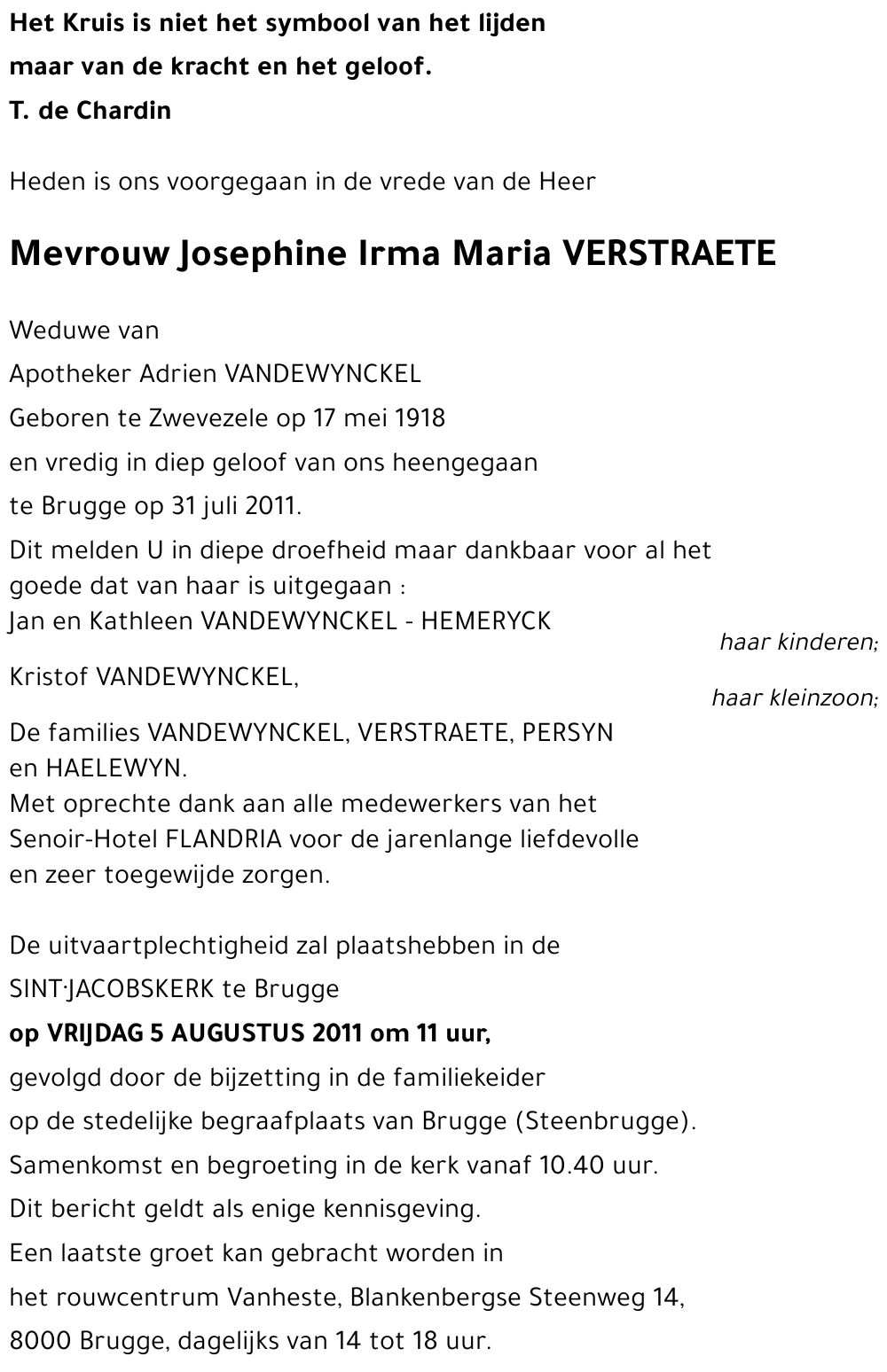 Josephine Irma Maria VERSTRAETE