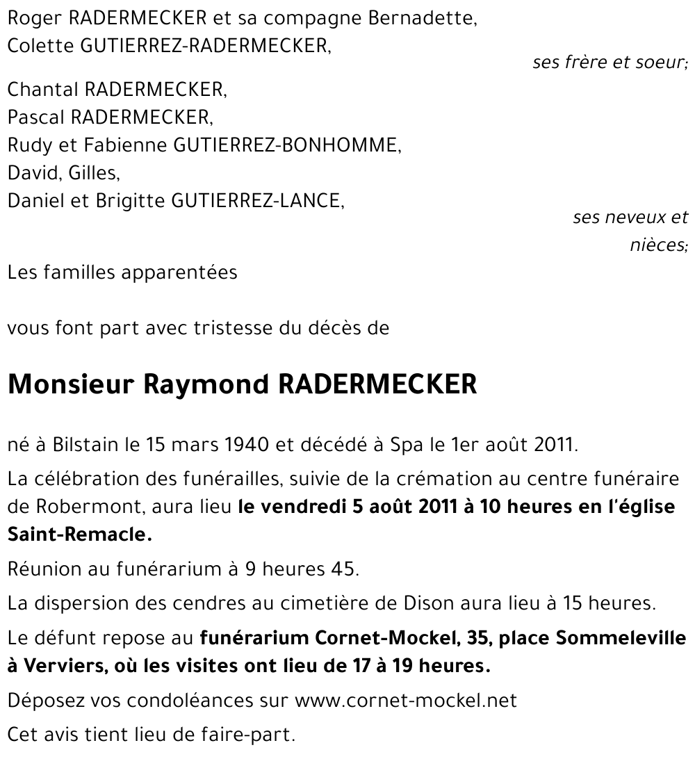 Raymond RADERMECKER