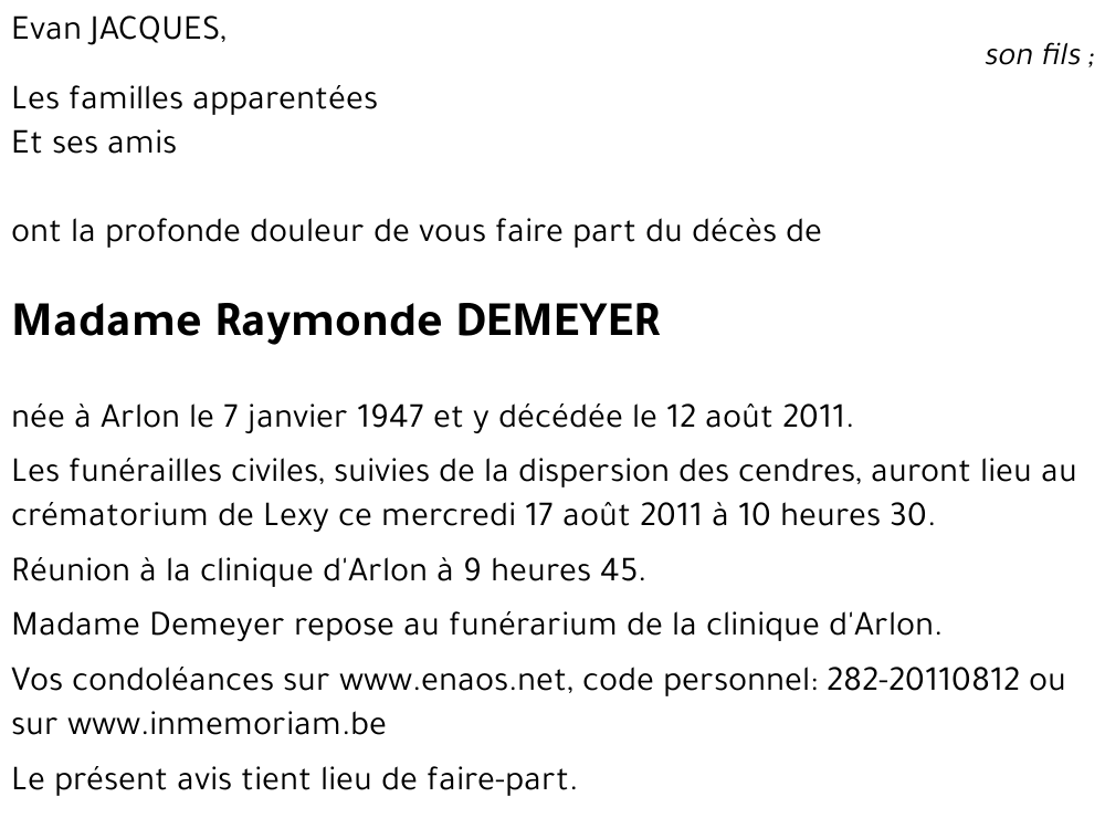 Raymonde DEMEYER