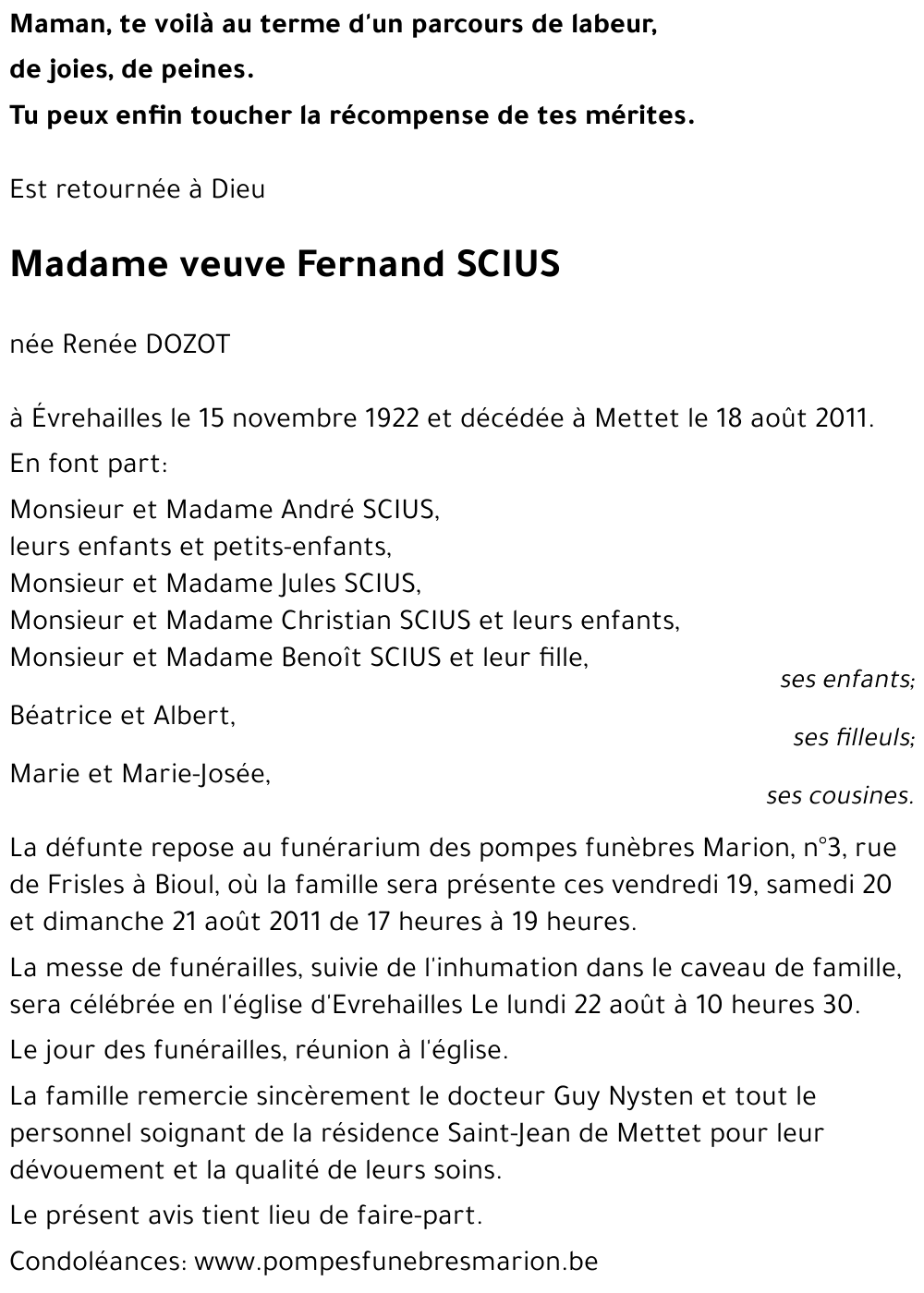 veuve Fernand SCIUS
