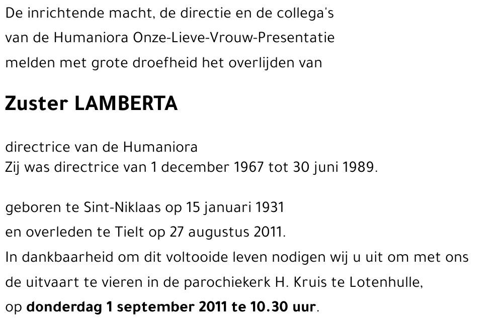 Zuster LAMBERTA 