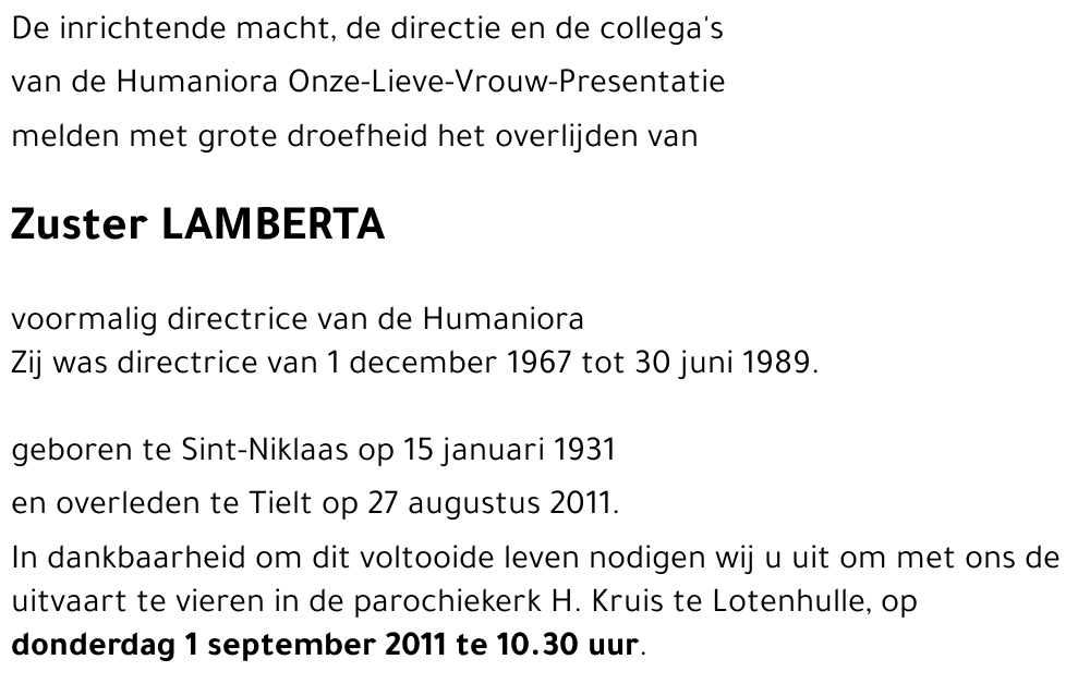 Zuster LAMBERTA 