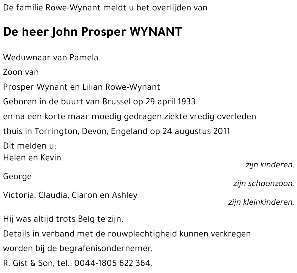 John Prosper WYNANT