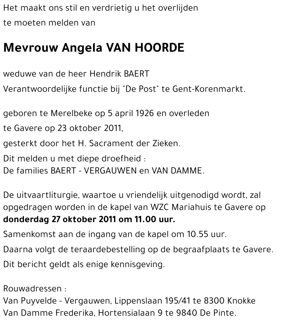 Angela VAN HOORDE