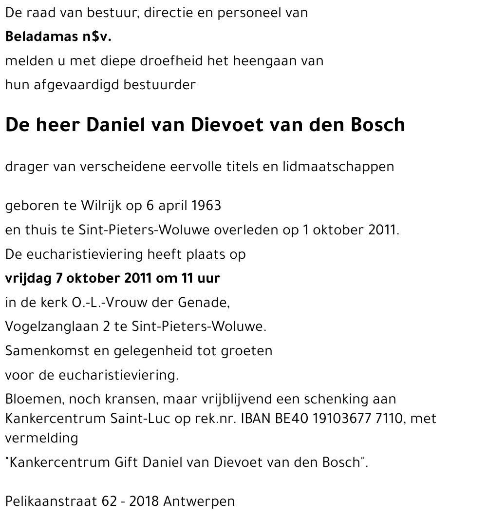 Daniel VAN DIEVOET VAN DEN BOSCH