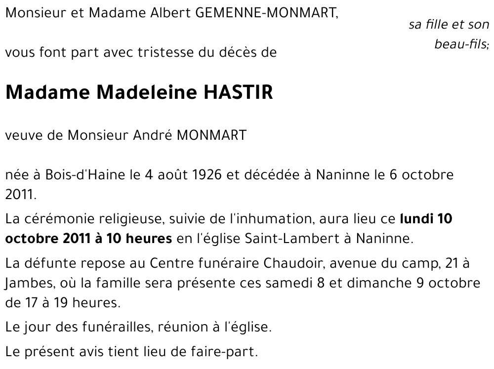 Madeleine HASTIR