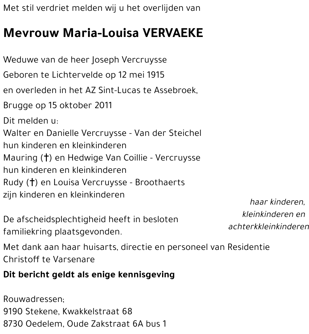 Maria-Louisa VERVAEKE