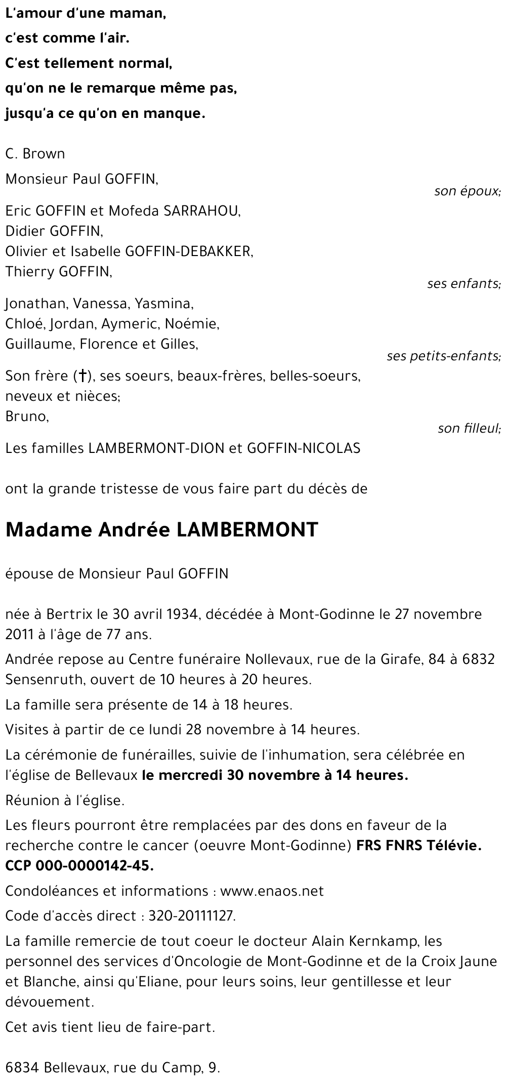 Andrée LAMBERMONT