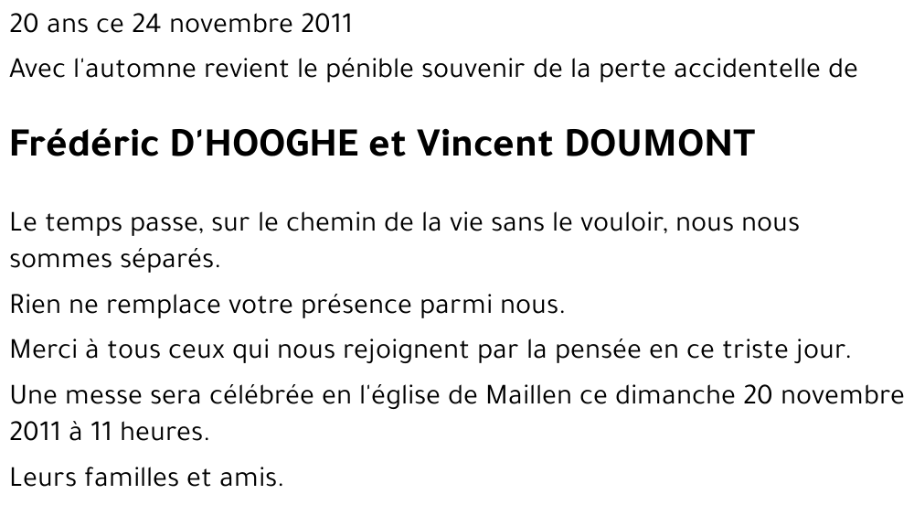 Frédéric D'HOOGHE Vincent DOUMONT