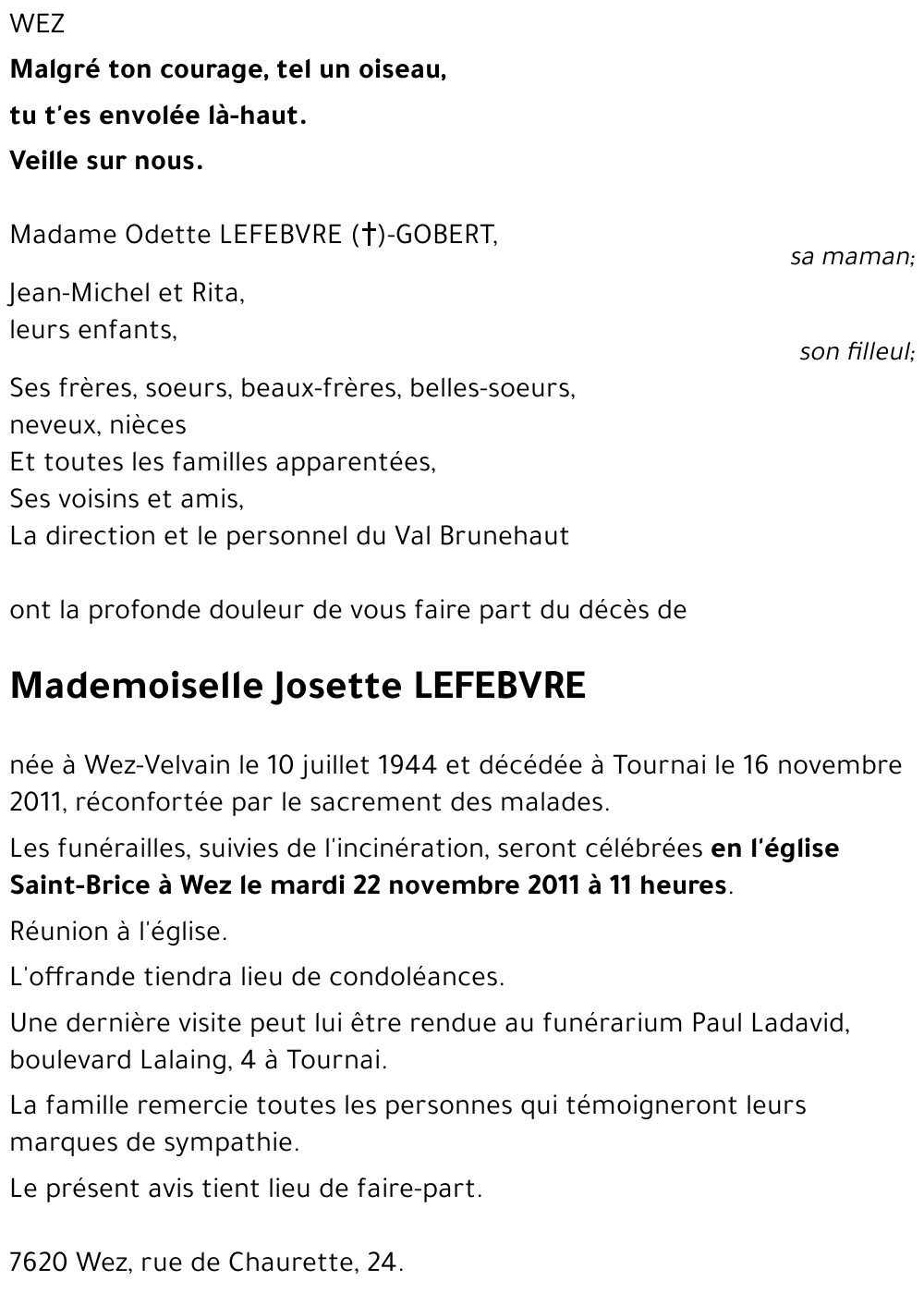 Josette LEFEBVRE