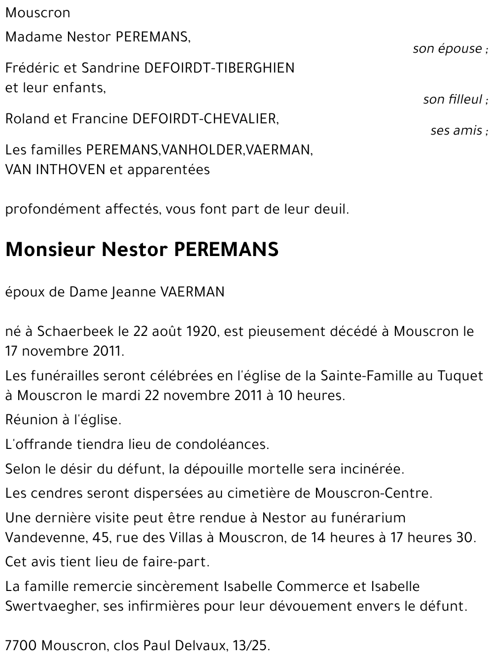Nestor PEREMANS