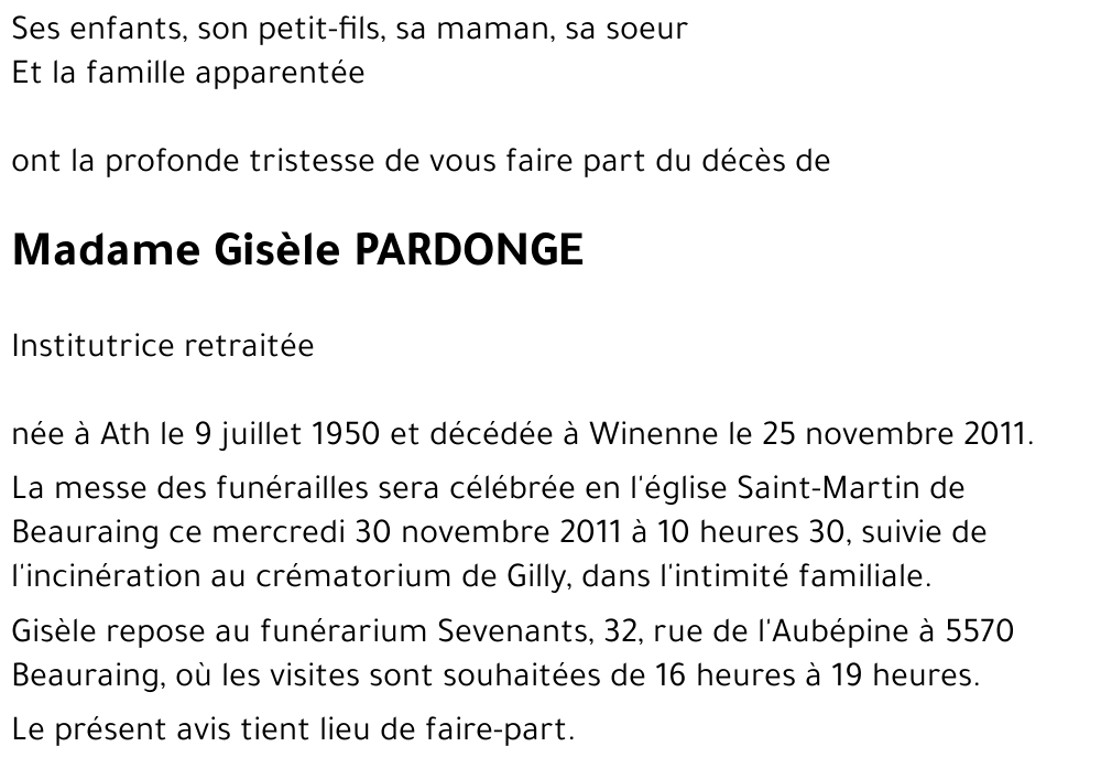 PARDONGE Gisèle