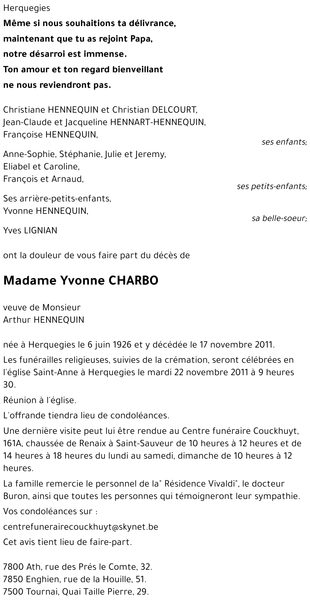 Yvonne CHARBO