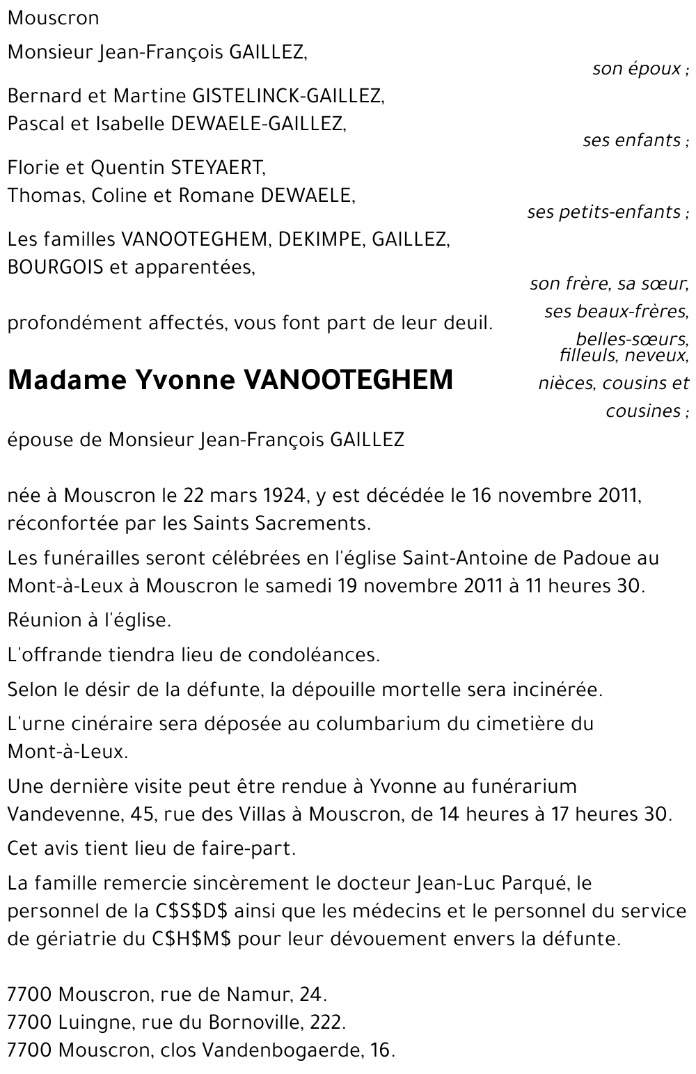 Yvonne VANOOTEGHEM