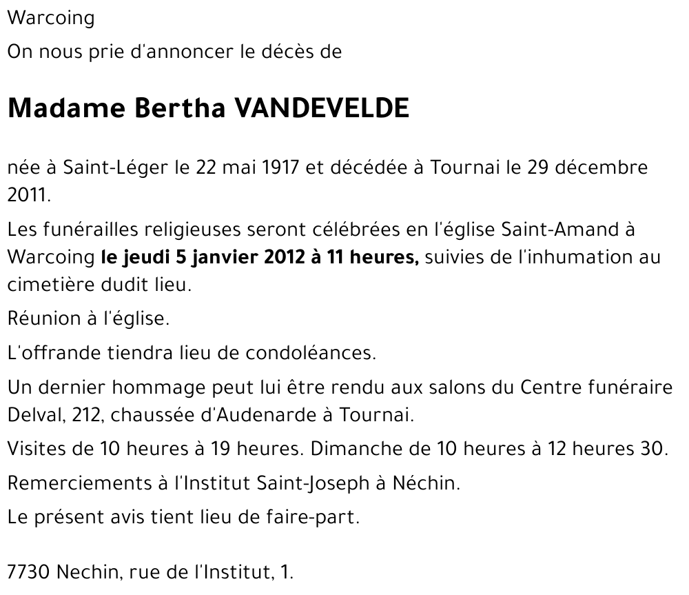 Bertha VANDEVELDE