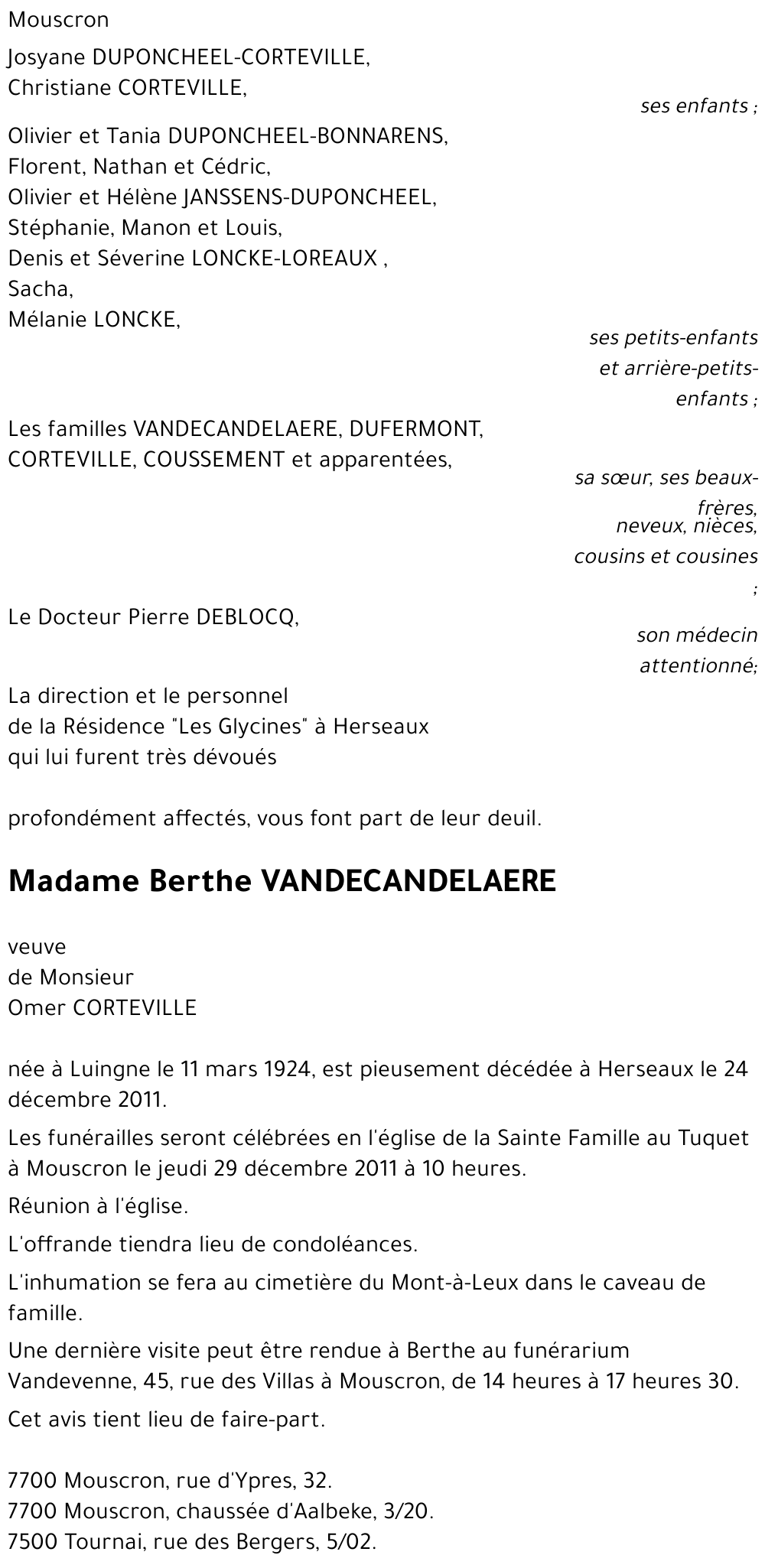 Berthe VANDECANDELAERE