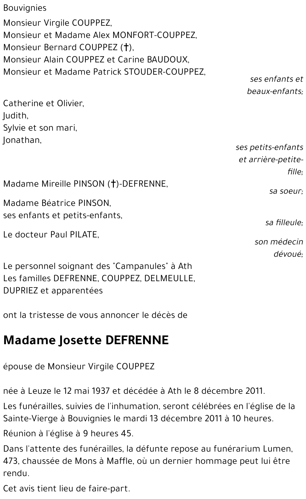 Josette DEFRENNE