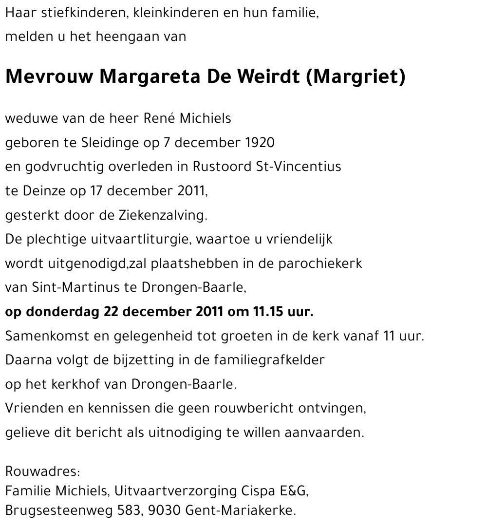 Margareta De Weirdt