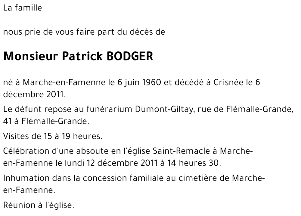 Patrick BODGER