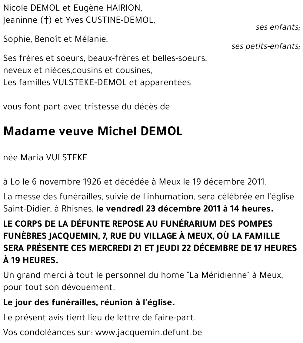 Veuve MICHEL DEMOL