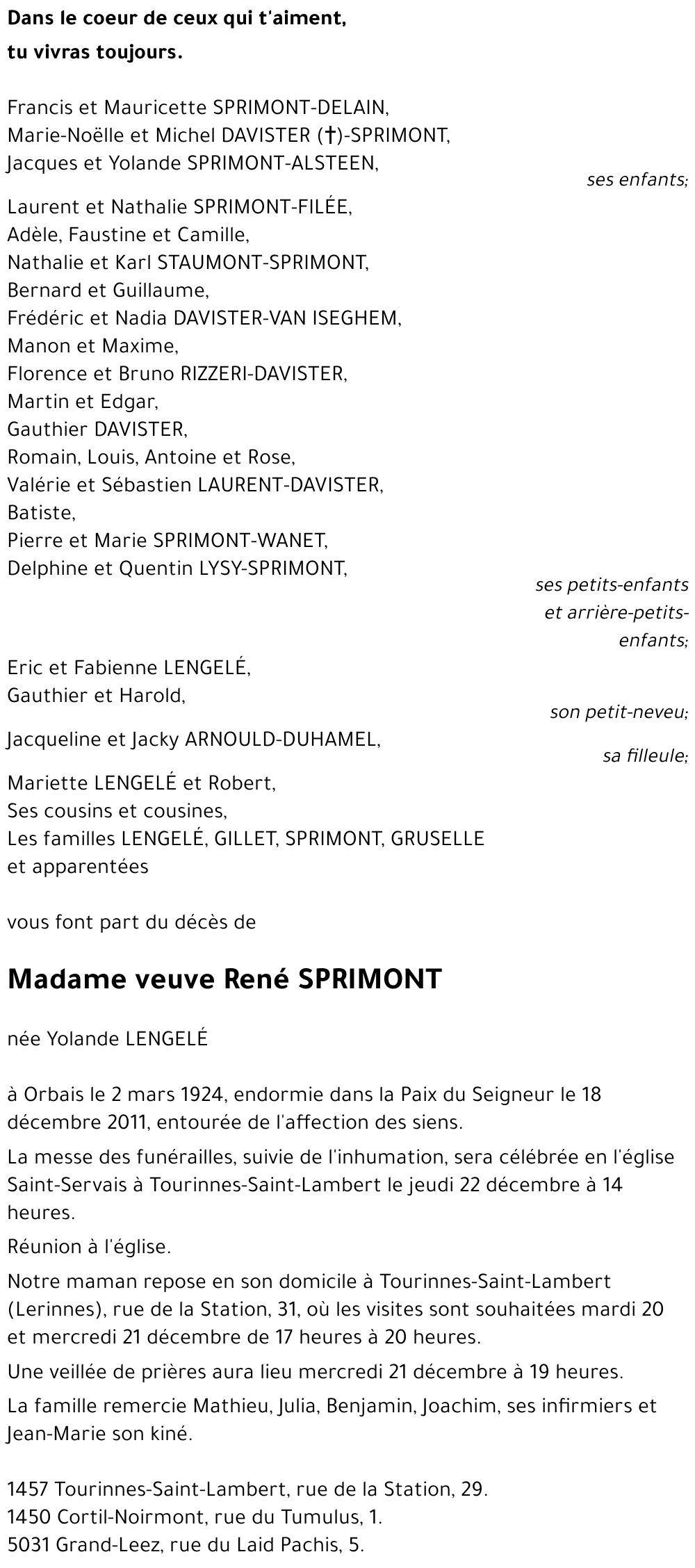 veuve René SPRIMONT