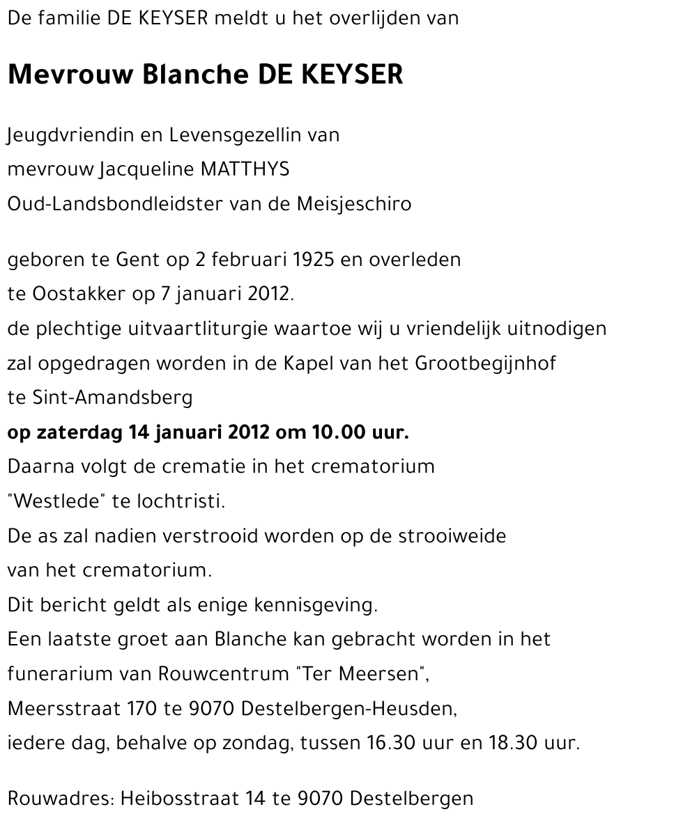 Blanche DE KEYSER