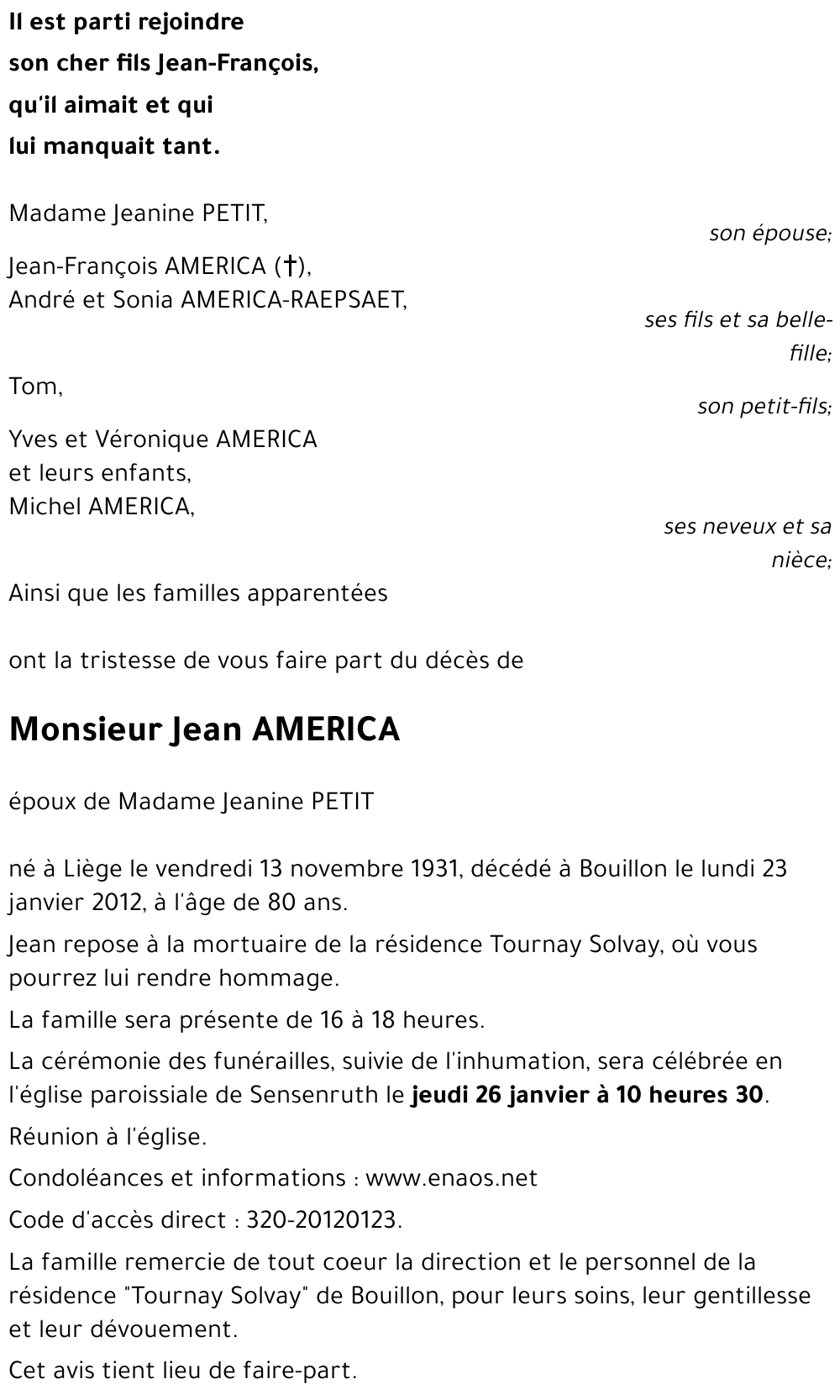 Jean AMERICA