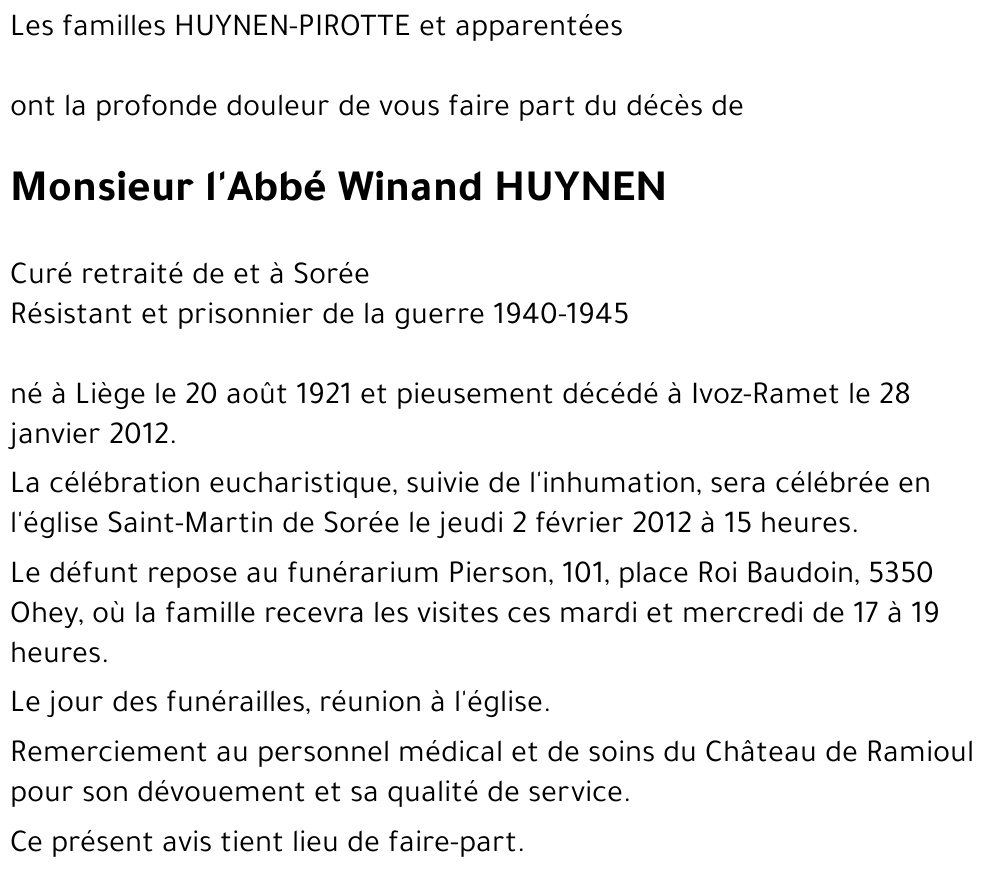 l'Abbé Winand HUYNEN