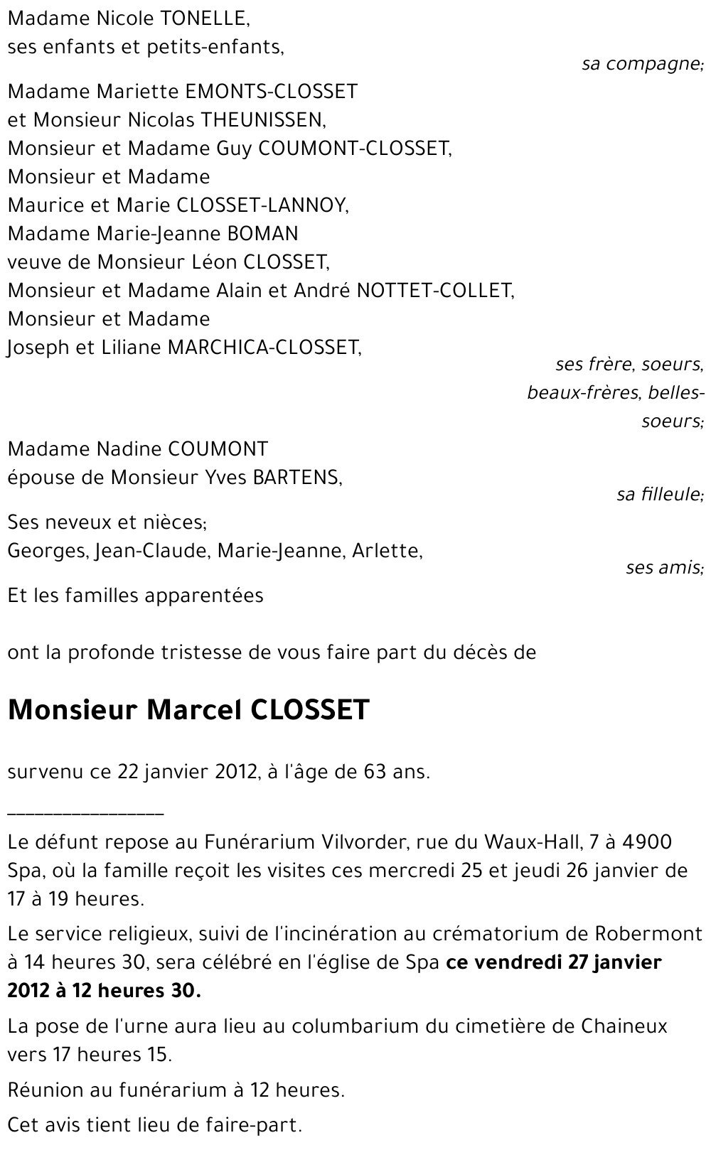 Marcel CLOSSET