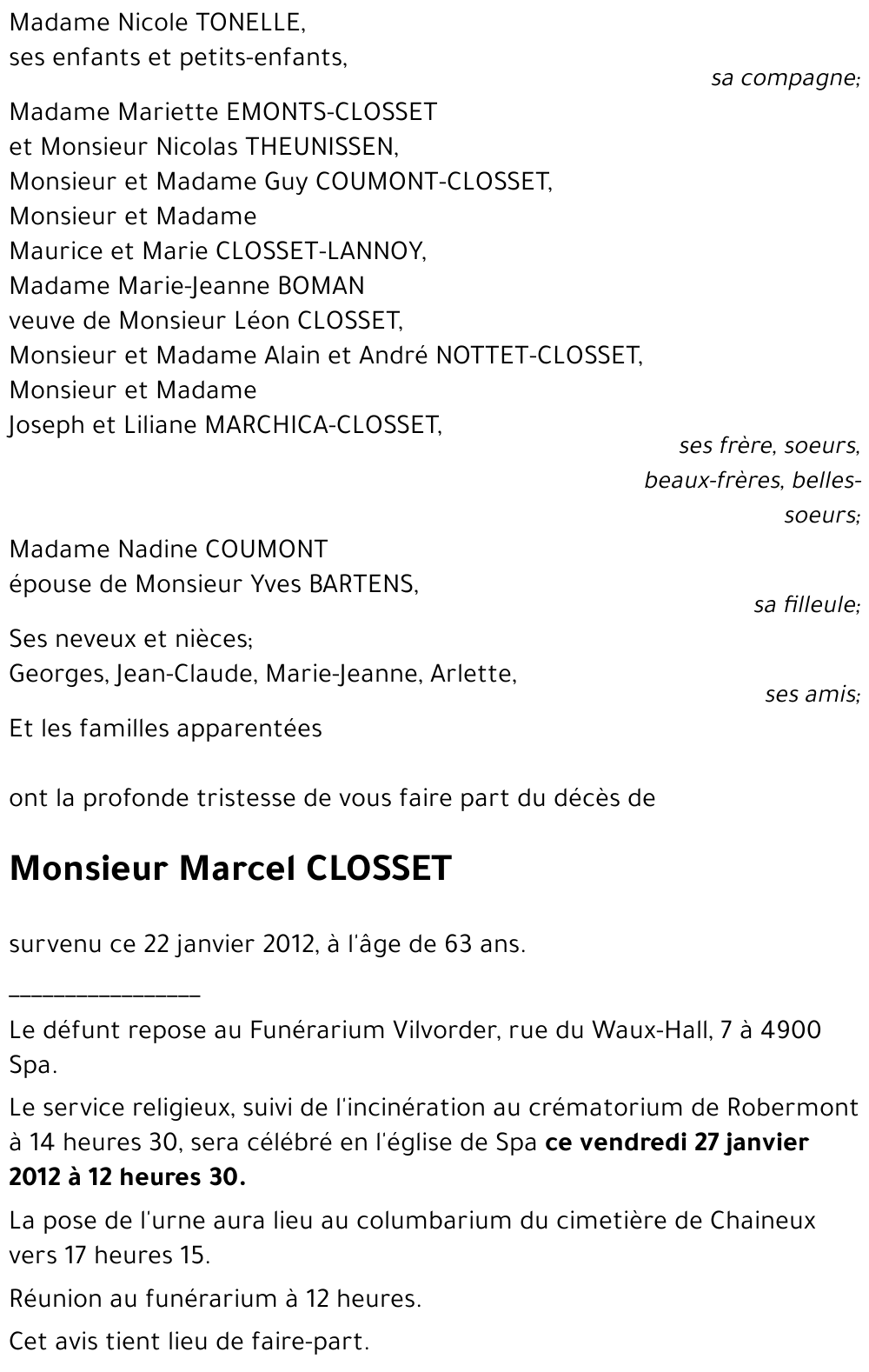 Marcel CLOSSET