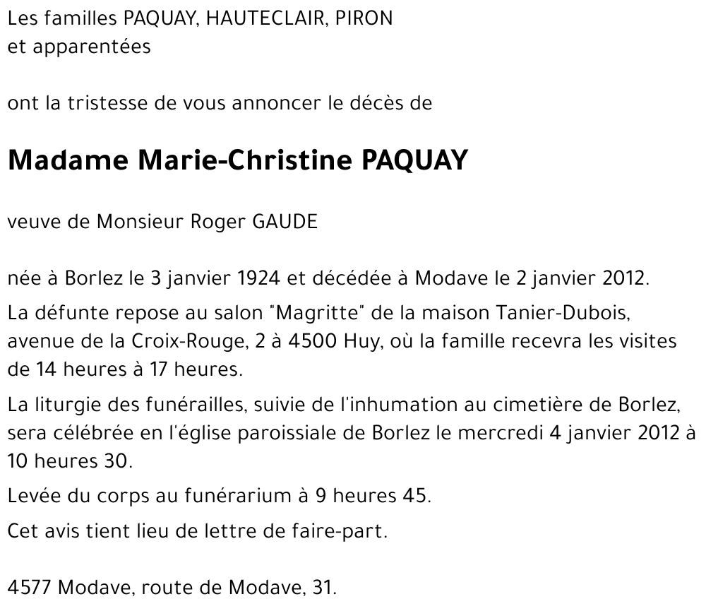 Marie-Christine PAQUAY