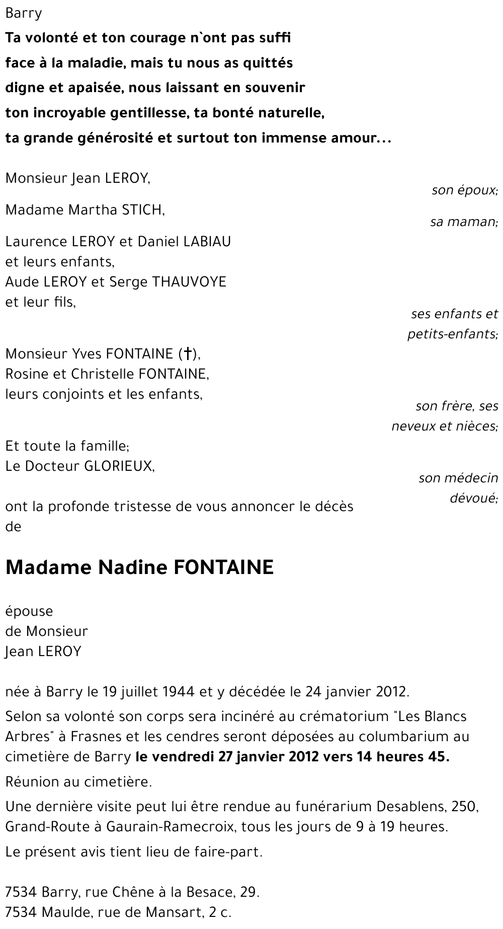 Nadine FONTAINE