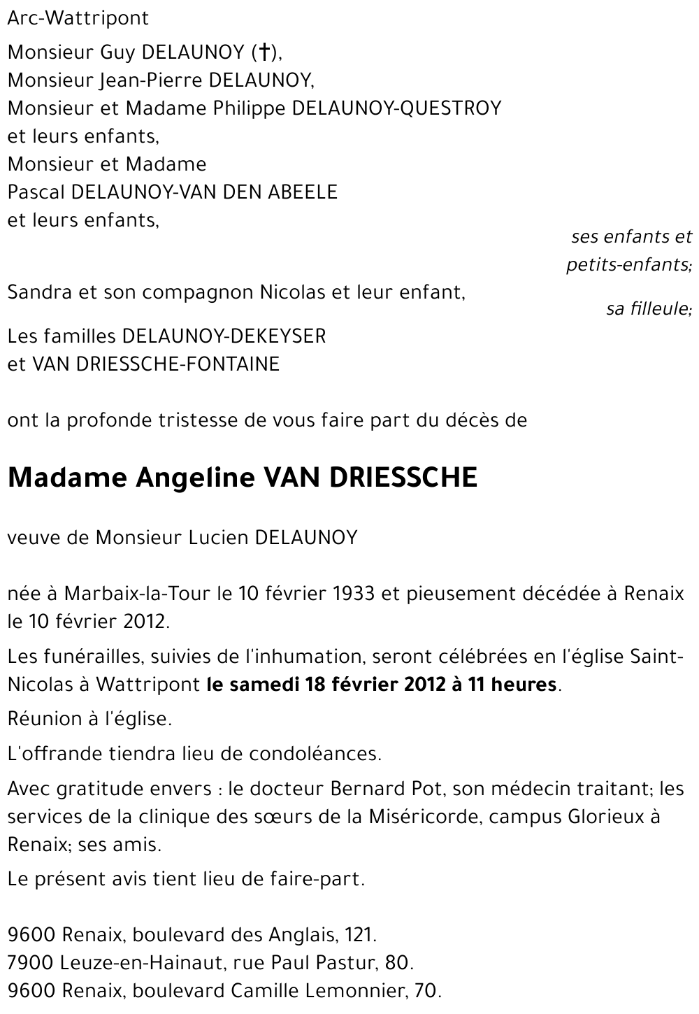 Angeline VAN DRIESSCHE