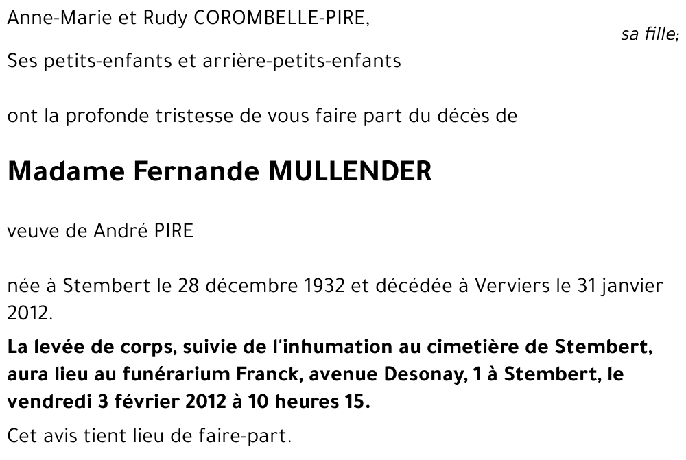 Fernande MULLENDER