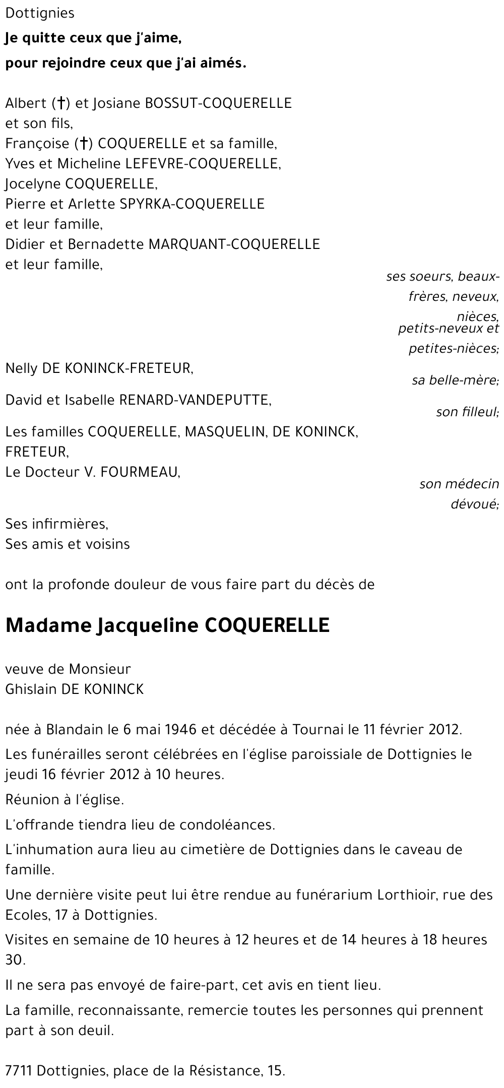 Jacqueline COQUERELLE