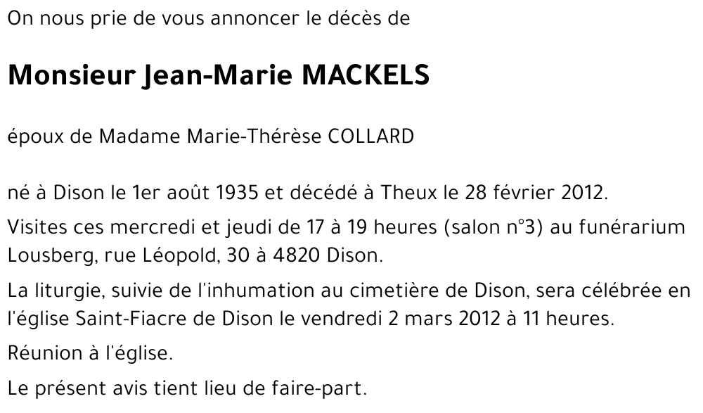 Jean-Marie MACKELS