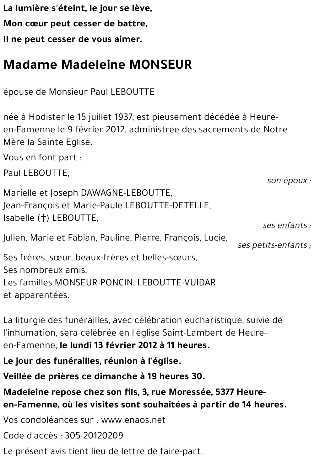 Madeleine MONSEUR