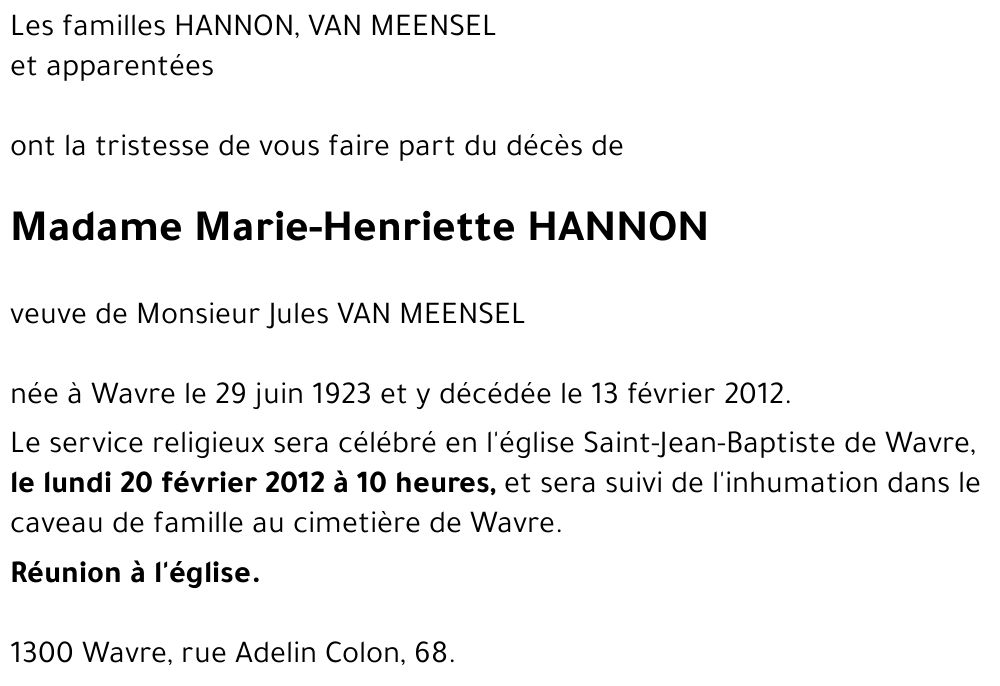 Marie-Henriette HANNON