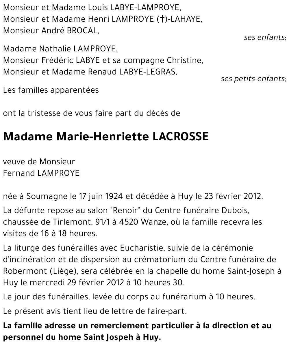 Marie-Henriette LACROSSE