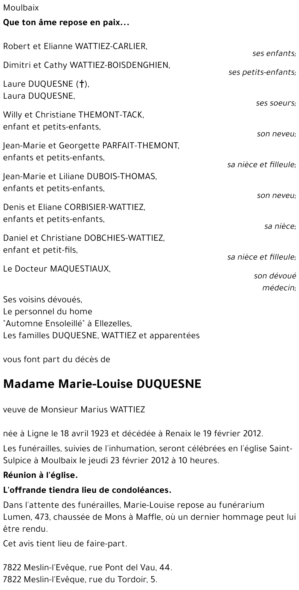 Marie-Louise DUQUESNE